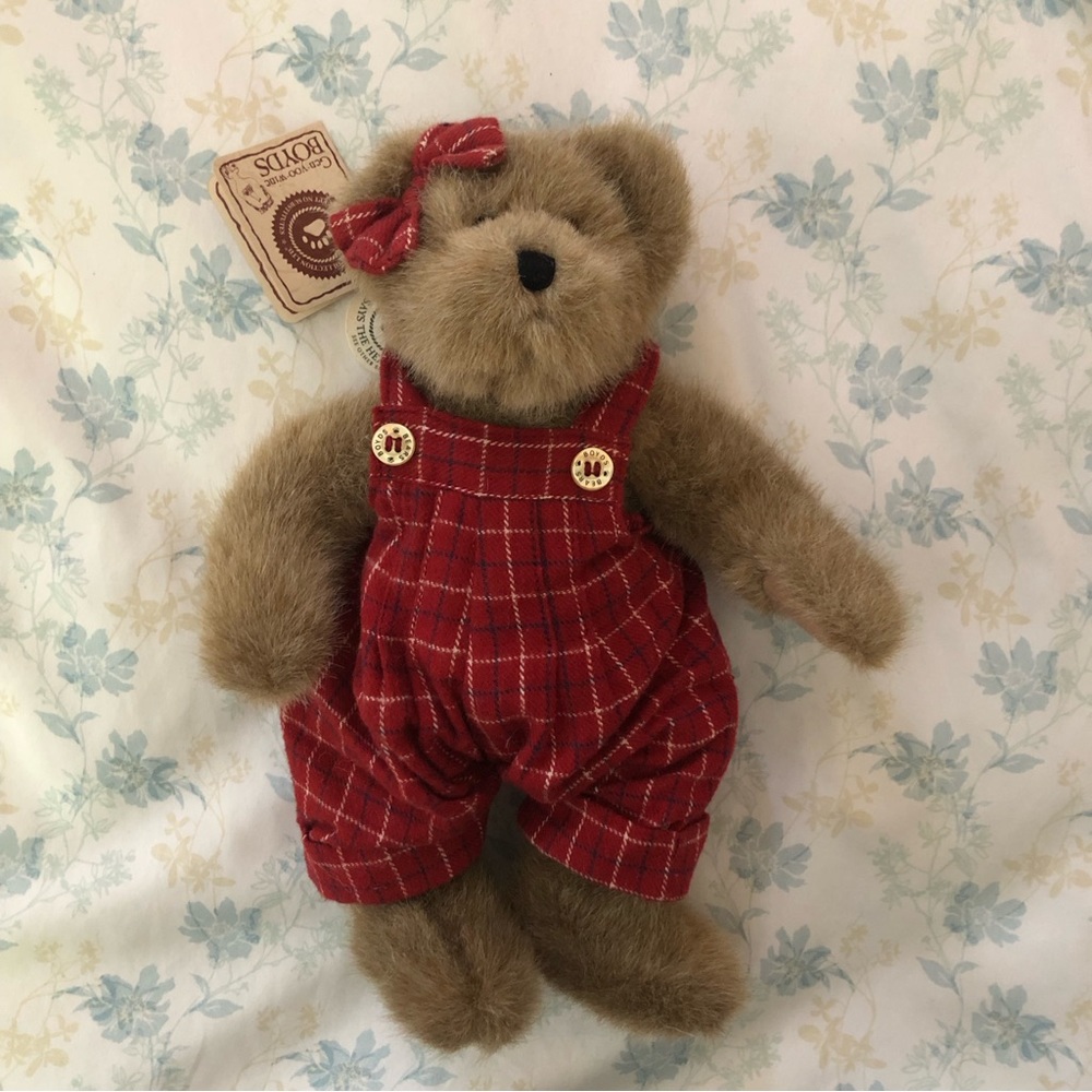BOYDS T.J.‘s Best Dressed Kaytie & Matty Teddy Bear with Red Plaid Overalls